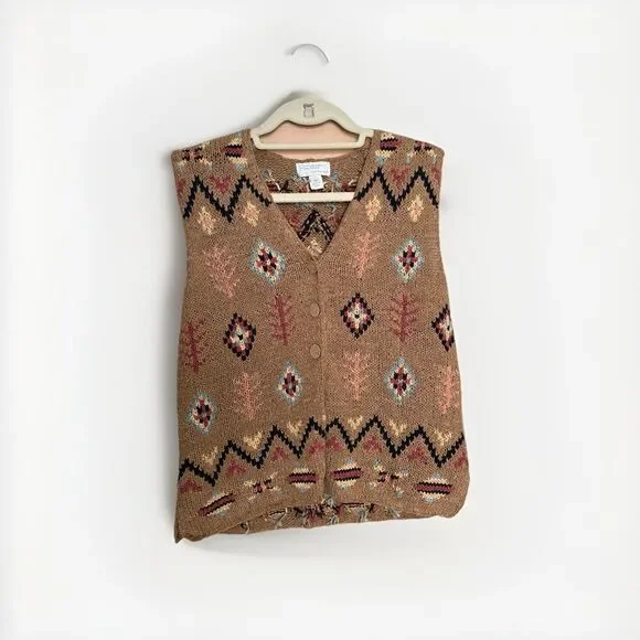 Portraits by NORTHERN ISLES Vintage Navajo Southwern Style Knit Sweater Vest - Picture 1 of 7